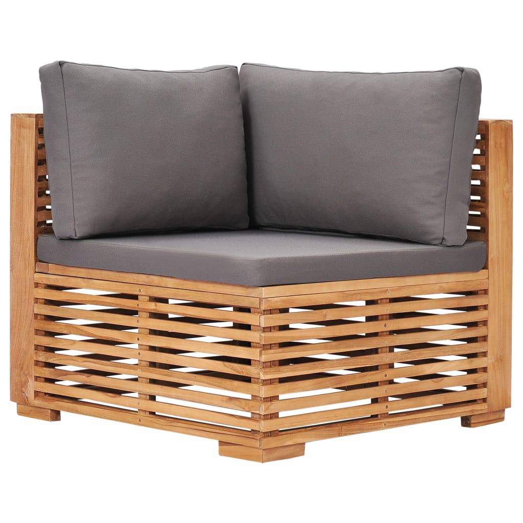vidaXL Garten-Ecksofa mit Grauer Auflage Massivholz Teak
