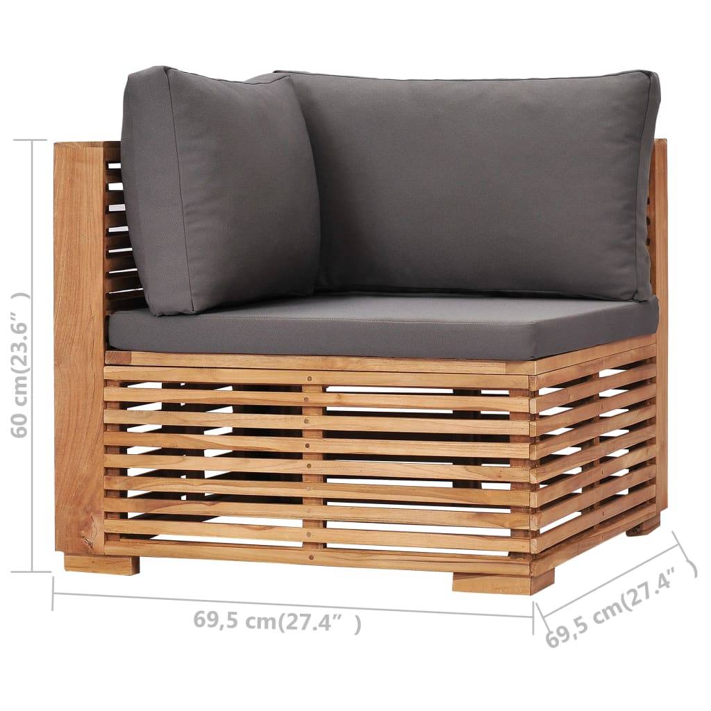 vidaXL Garten-Ecksofa mit Grauer Auflage Massivholz Teak