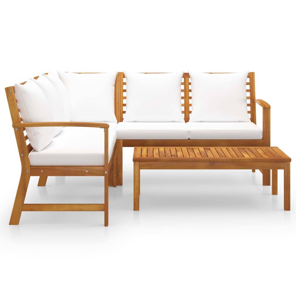 vidaXL 4-tlg. Garten-Lounge-Set mit Auflagen Creme Massivholz Akazie