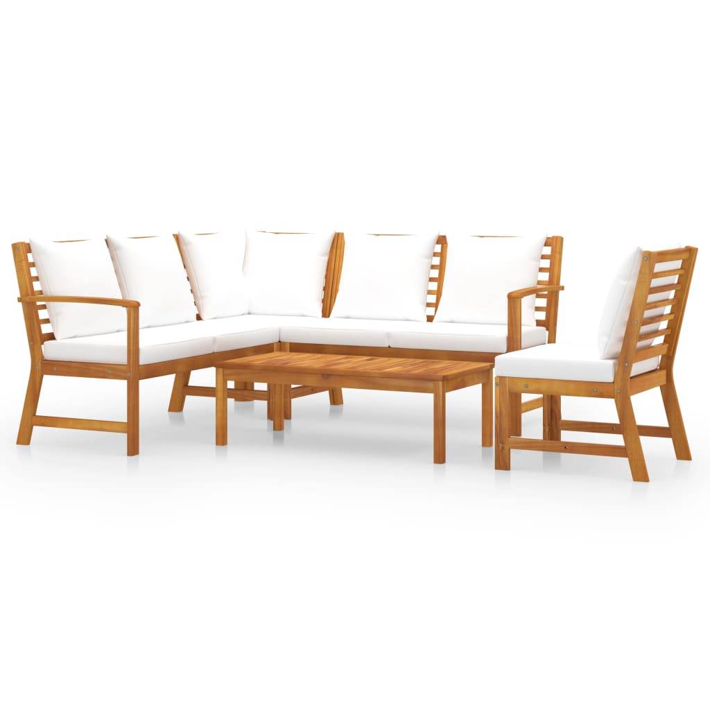 vidaXL 5-tlg. Garten-Lounge-Set mit Auflagen Creme Massivholz Akazie