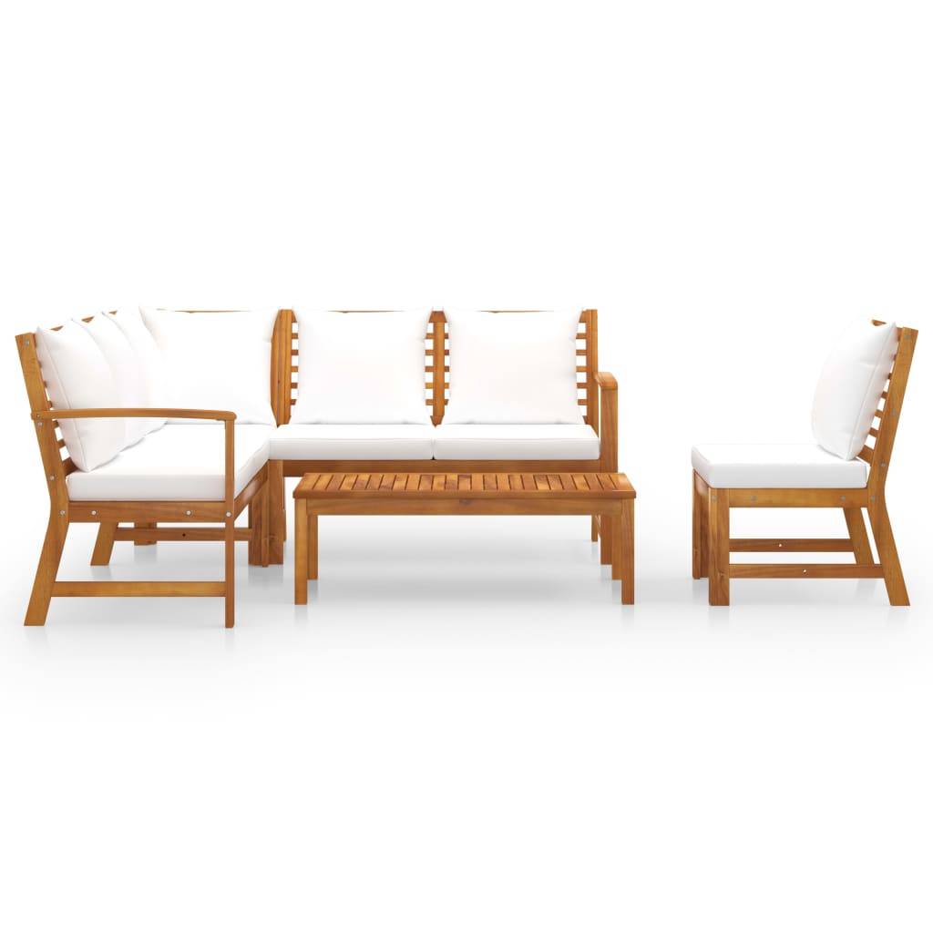 vidaXL 5-tlg. Garten-Lounge-Set mit Auflagen Creme Massivholz Akazie