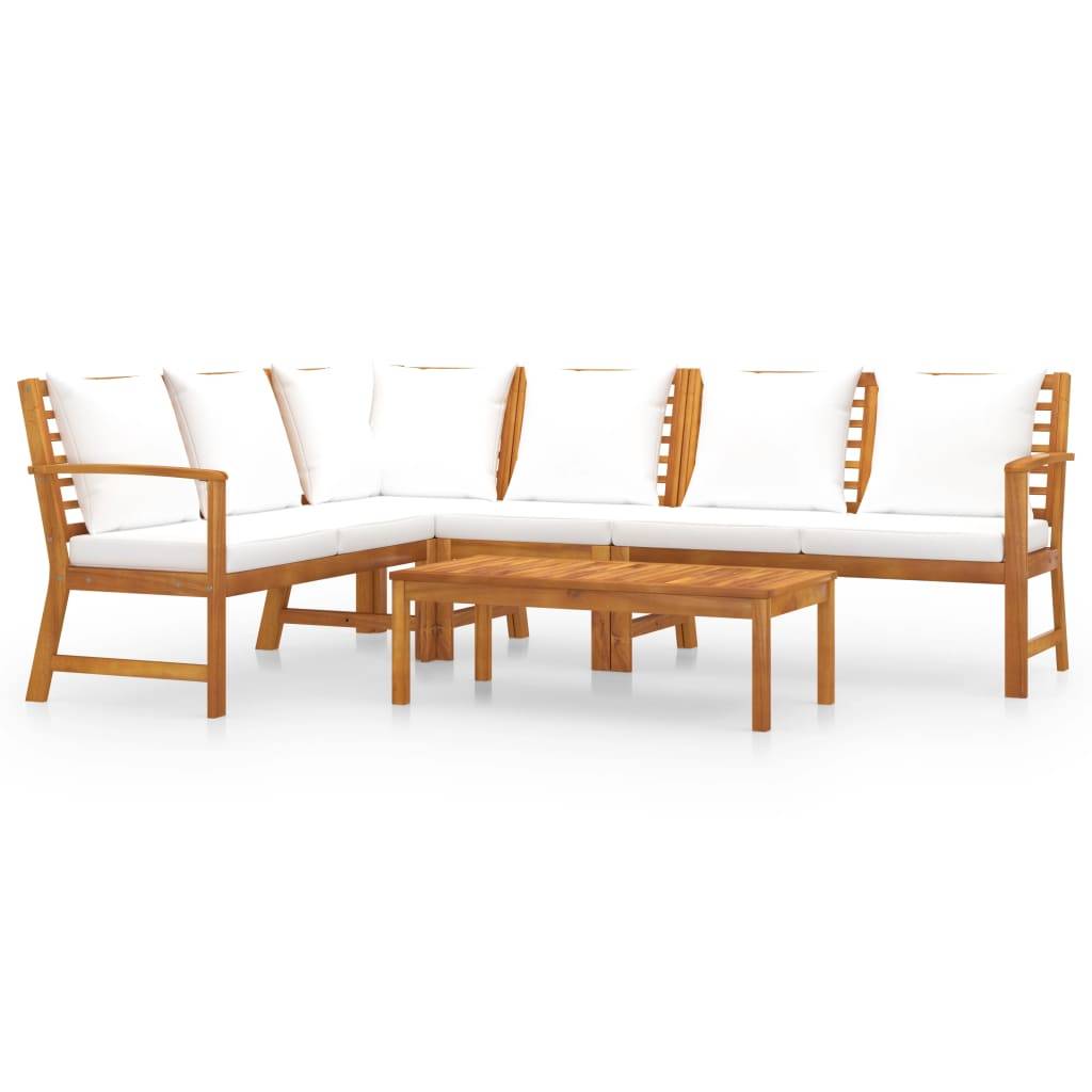 vidaXL 5-tlg. Garten-Lounge-Set mit Auflagen Creme Massivholz Akazie