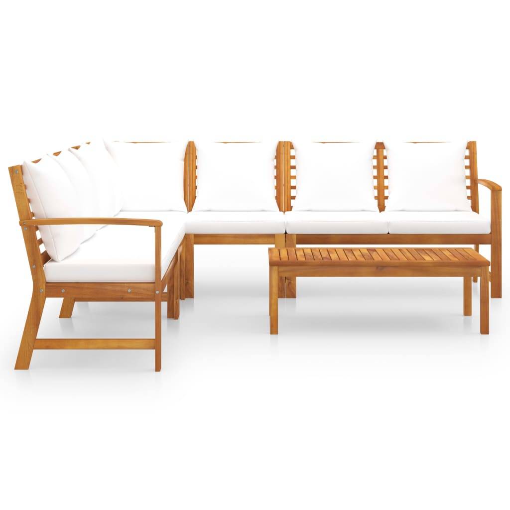 vidaXL 6-tlg. Garten-Lounge-Set mit Auflagen Creme Massivholz Akazie