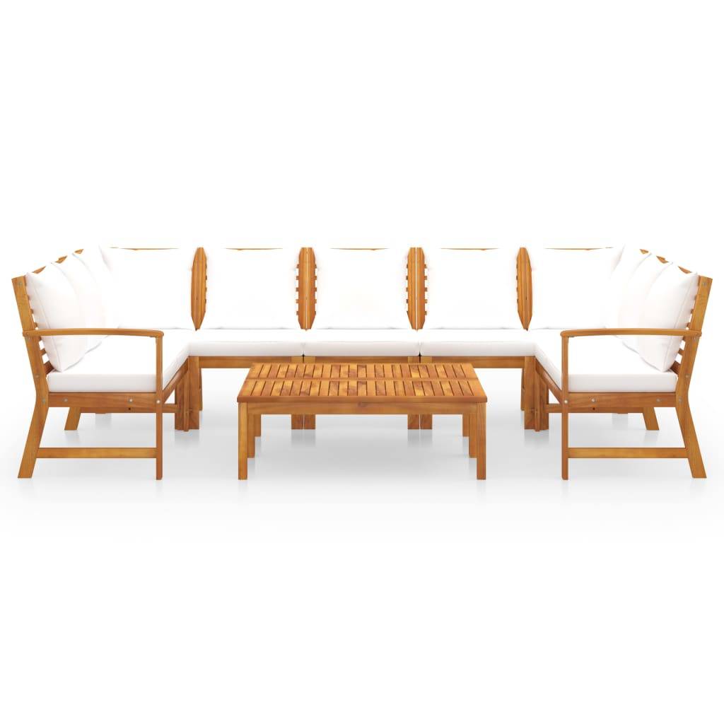 vidaXL 9-tlg. Garten-Lounge-Set mit Auflagen Creme Massivholz Akazie