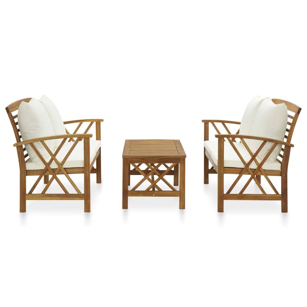 vidaXL 3-tlg. Garten-Lounge-Set mit Auflagen Massivholz Akazie