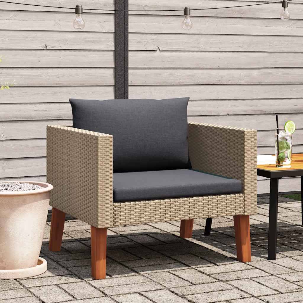 vidaXL 1-Sitzer-Gartensofa mit Auflagen Poly Rattan Beige