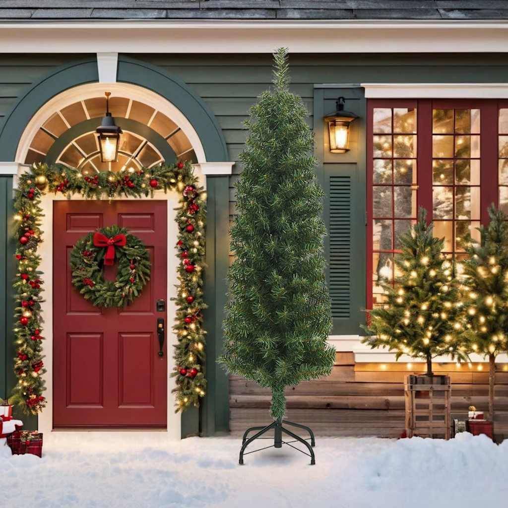 vidaXL Künstlicher Weihnachtsbaum Schlank mit Ständer Grün 210 cm PVC