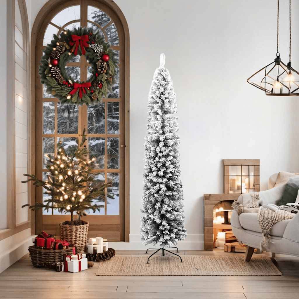 vidaXL Künstlicher Weihnachtsbaum Schlank mit Schnee Grün 180 cm PVC