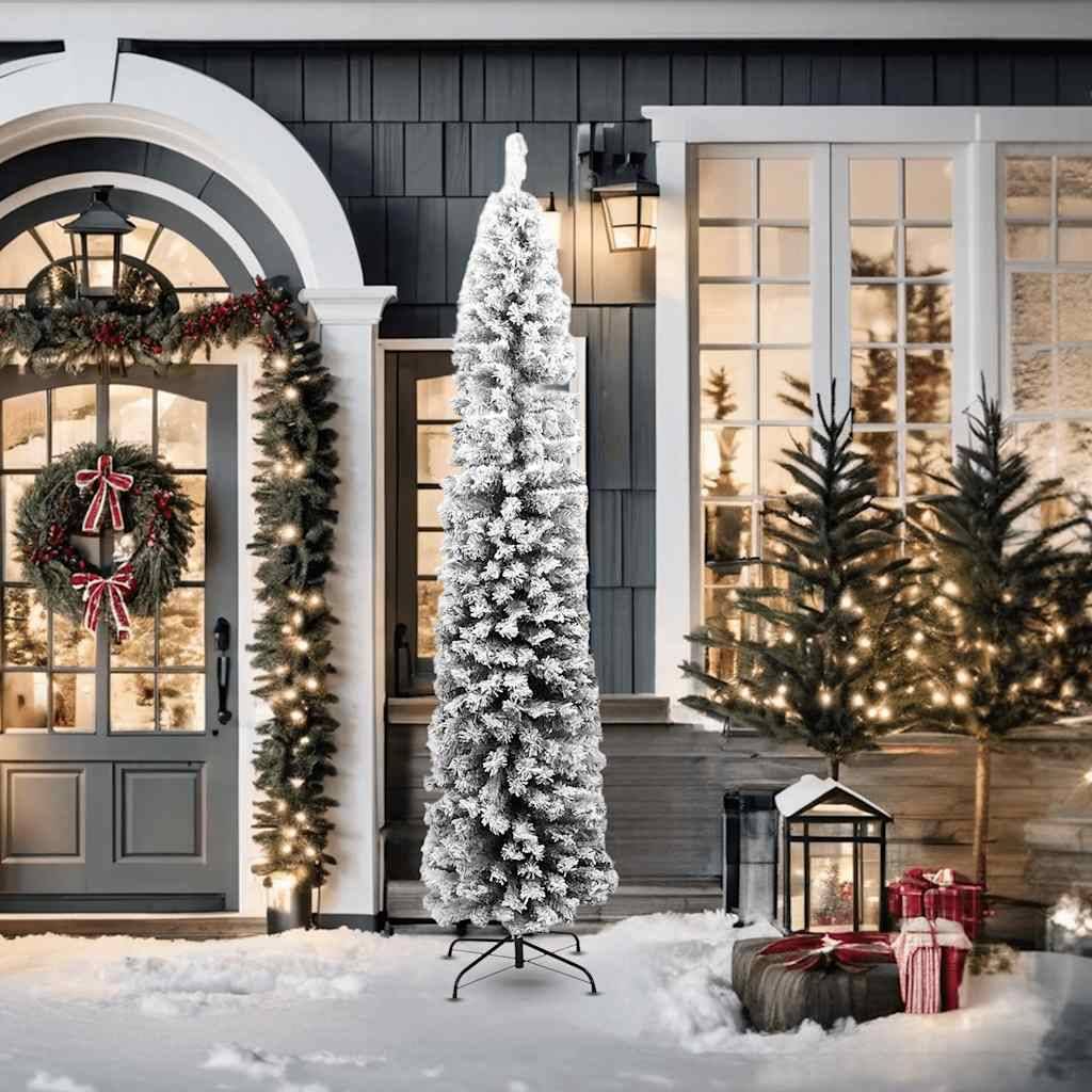vidaXL Künstlicher Weihnachtsbaum Schlank mit Schnee Grün 210 cm PVC
