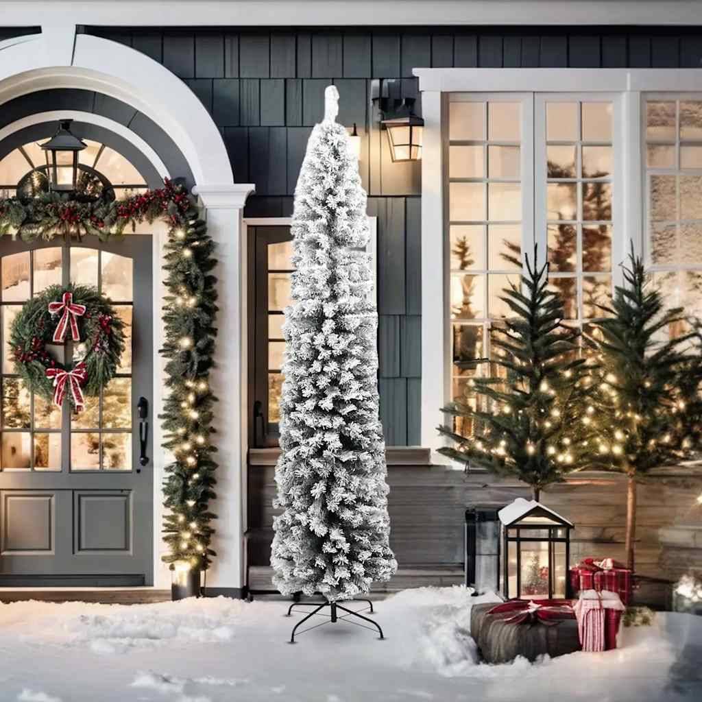 vidaXL Künstlicher Weihnachtsbaum Schlank mit Schnee Grün 210 cm PVC