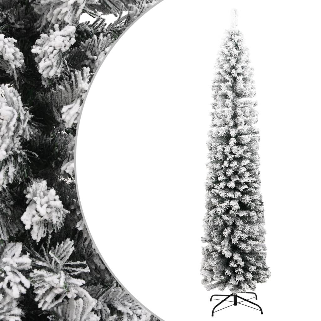 vidaXL Künstlicher Weihnachtsbaum Schlank mit Schnee Grün 240 cm PVC