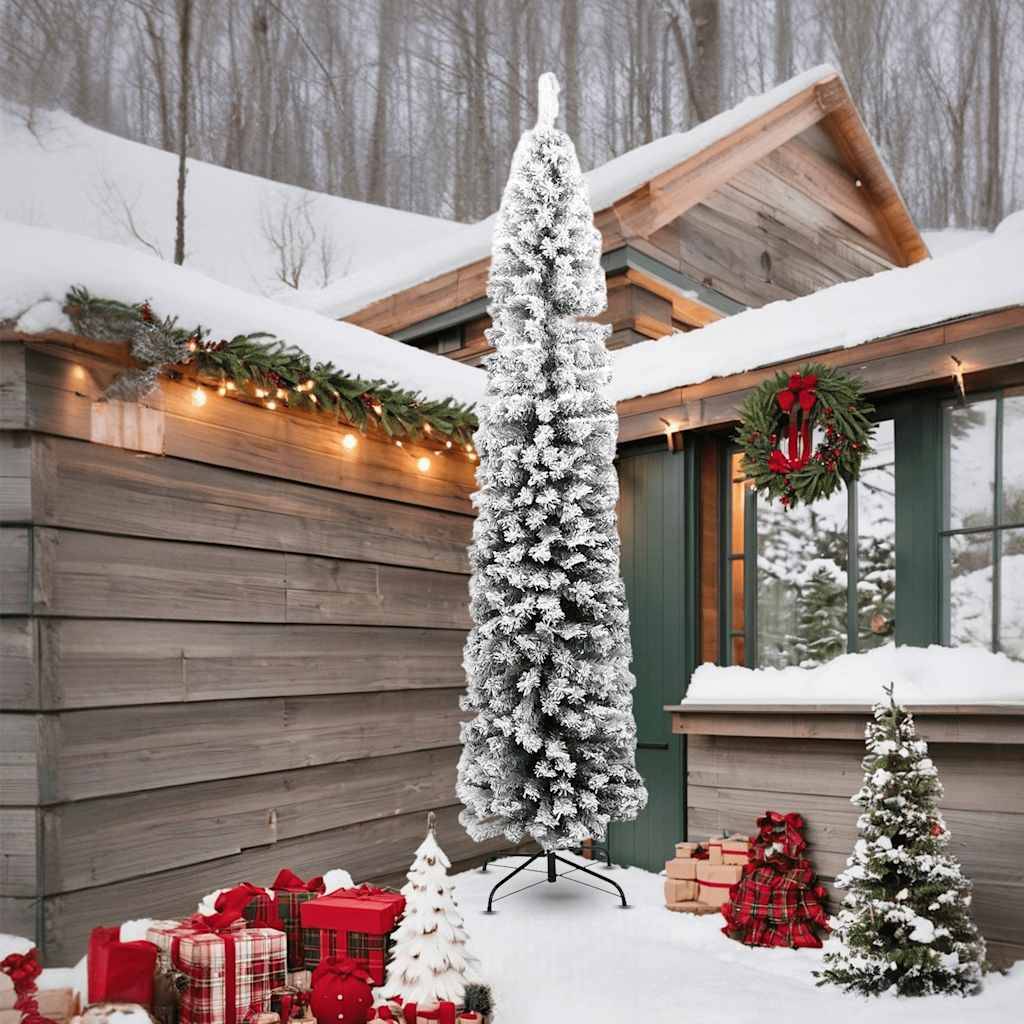 vidaXL Künstlicher Weihnachtsbaum Schlank mit Schnee Grün 240 cm PVC