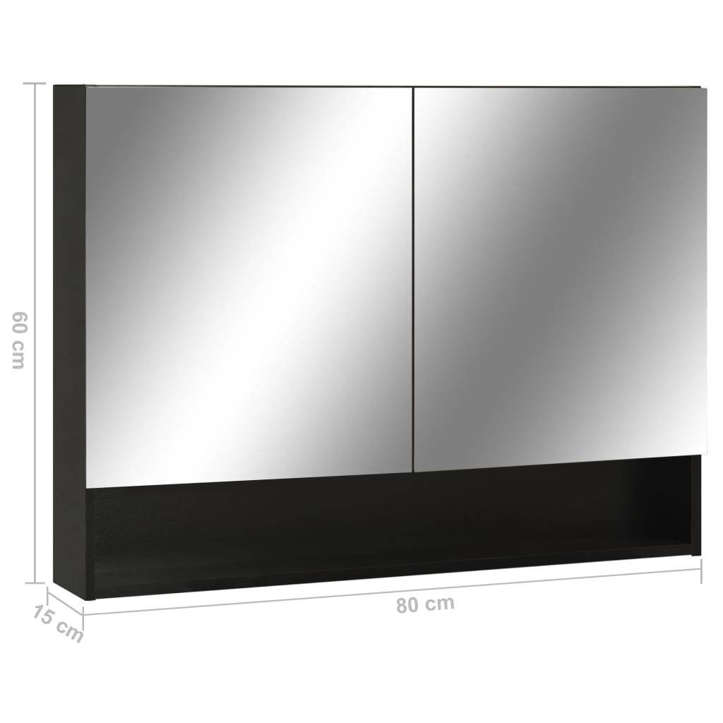 vidaXL LED-Spiegelschrank fürs Bad Schwarz 80x15x60 cm MDF
