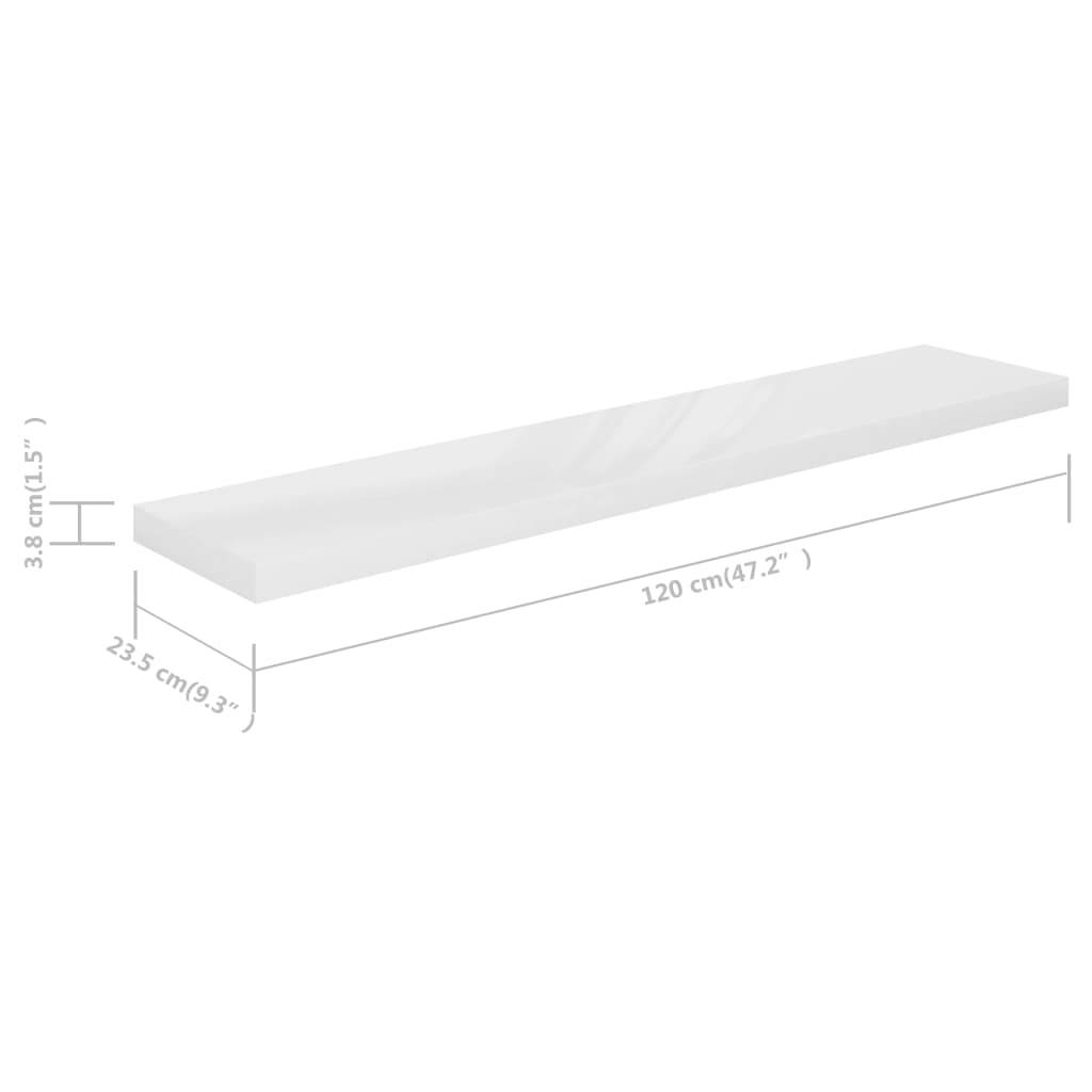 vidaXL Schweberegal Hochglanz-Weiß 120x23,5x3,8 cm MDF