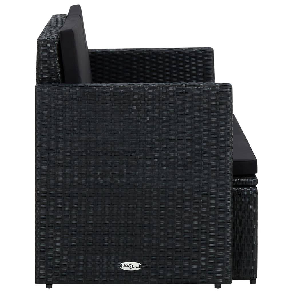 vidaXL 2-Sitzer-Gartensofa mit Auflagen Schwarz Poly Rattan