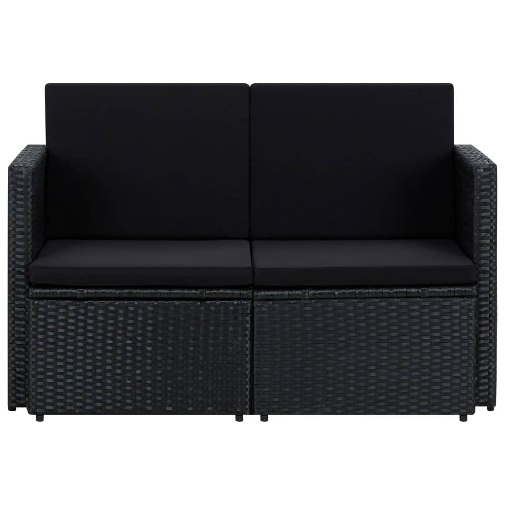 vidaXL 2-Sitzer-Gartensofa mit Auflagen Schwarz Poly Rattan