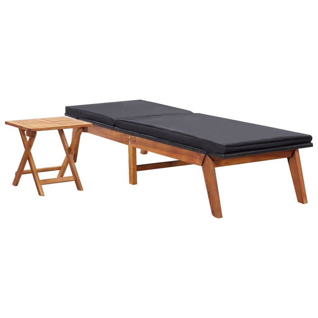 vidaXL Sonnenliege mit Tisch Poly Rattan und Massivholz Akazie