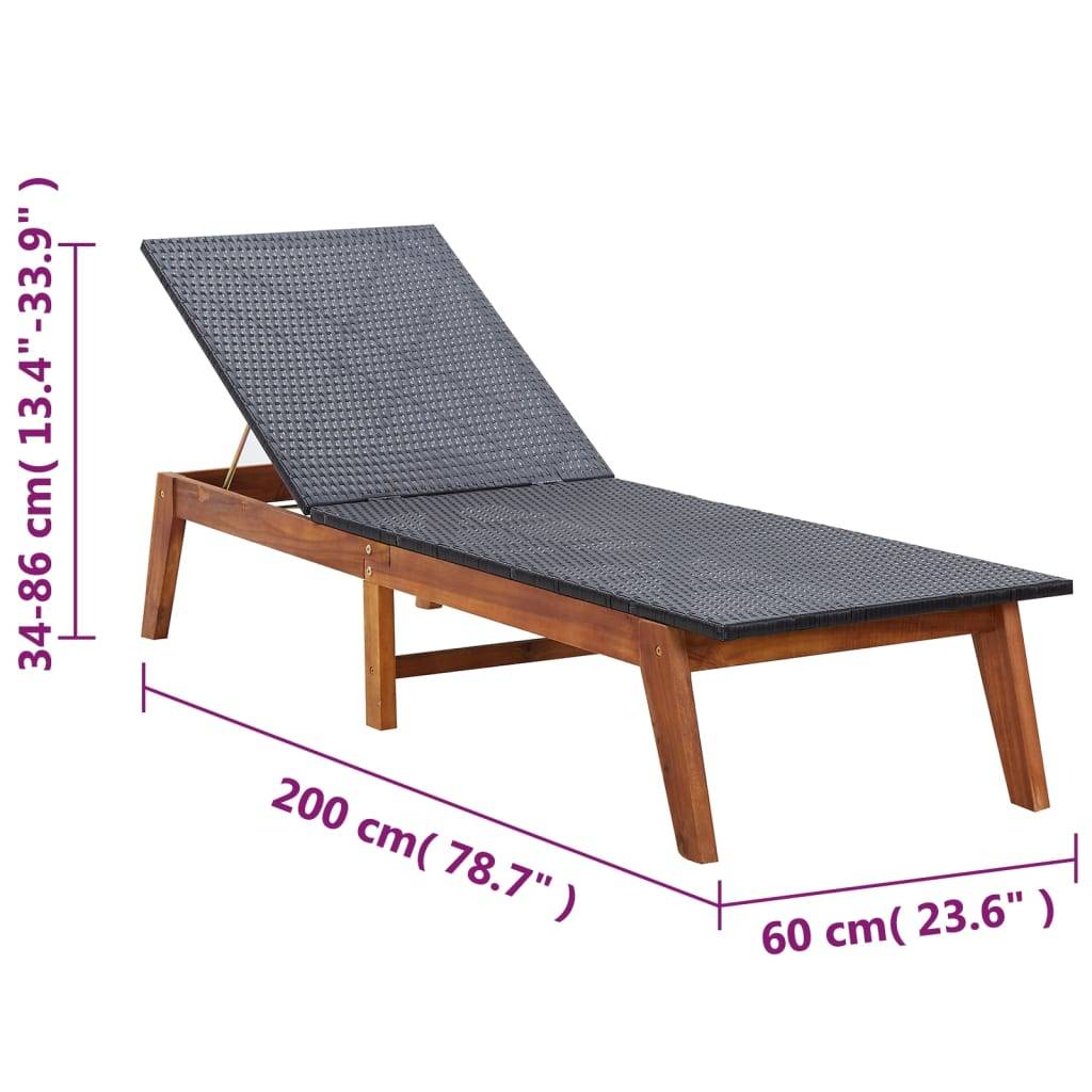 vidaXL Sonnenliege mit Tisch Poly Rattan und Massivholz Akazie