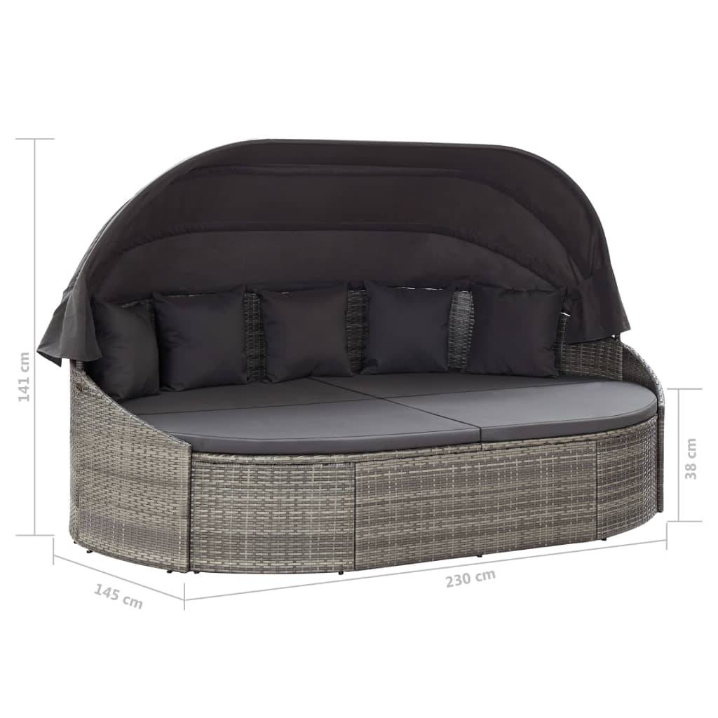 vidaXL Outdoor-Loungebett mit Dach Grau