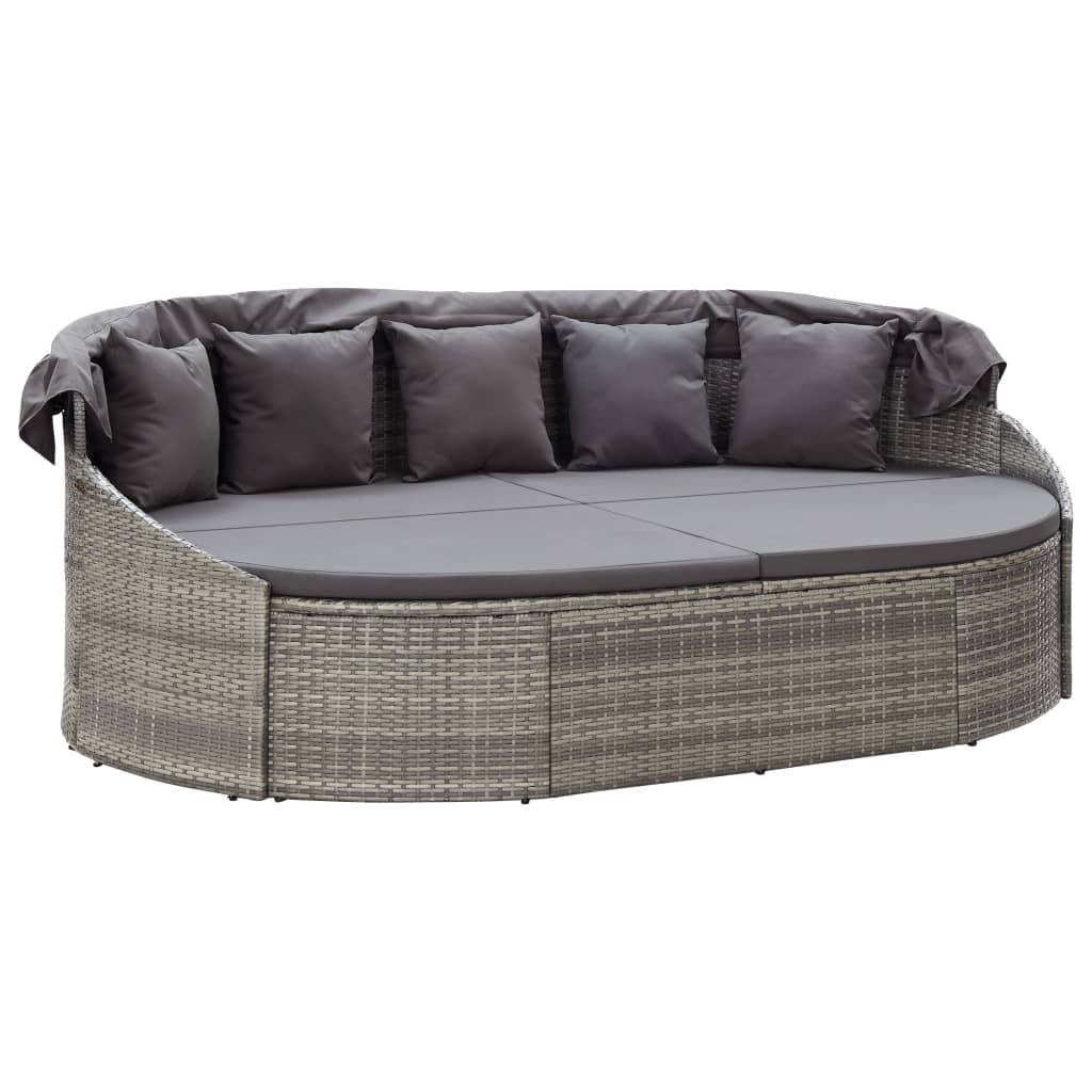 vidaXL Outdoor-Loungebett mit Dach Grau