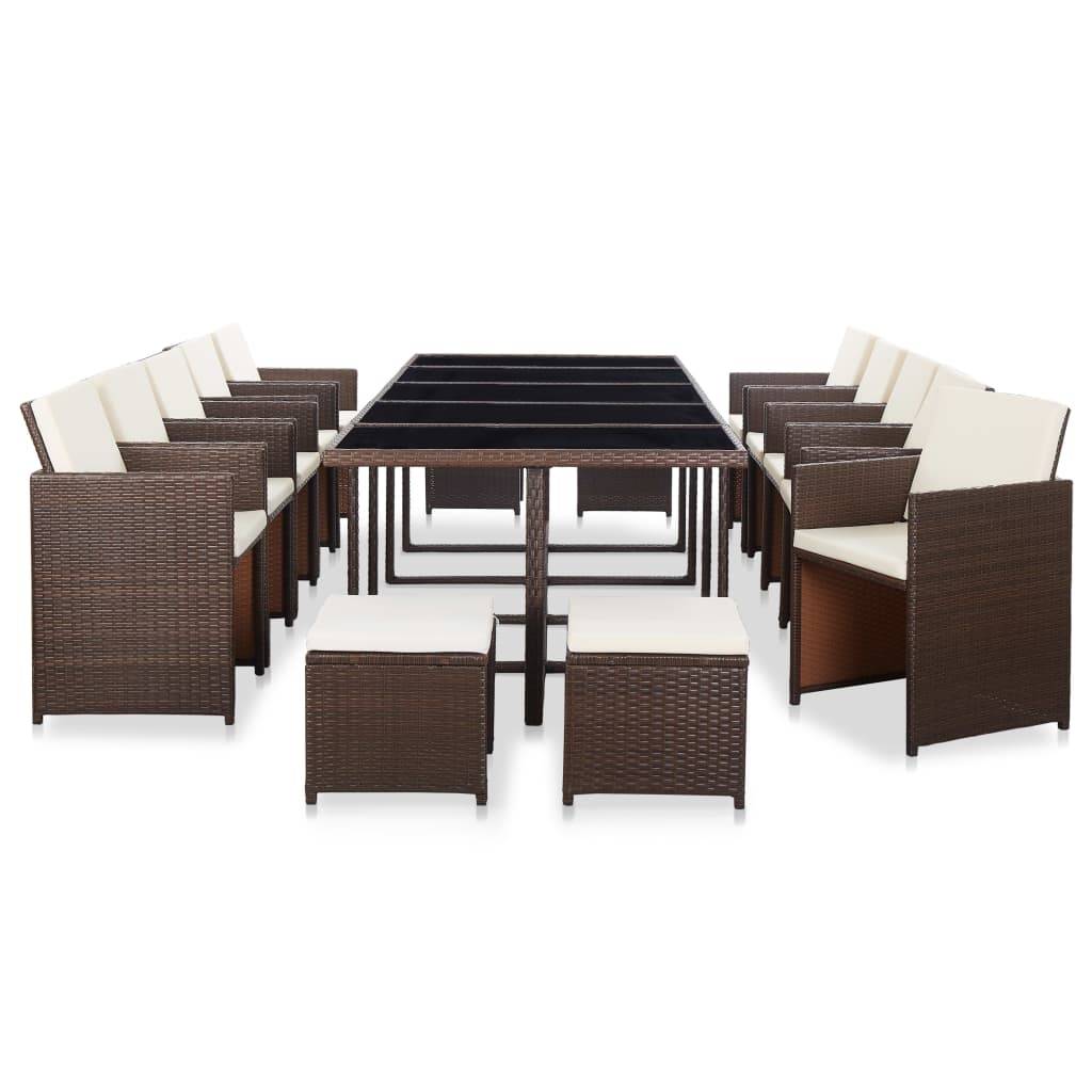 vidaXL 15-tlg. Garten-Essgruppe mit Auflagen Poly Rattan Braun
