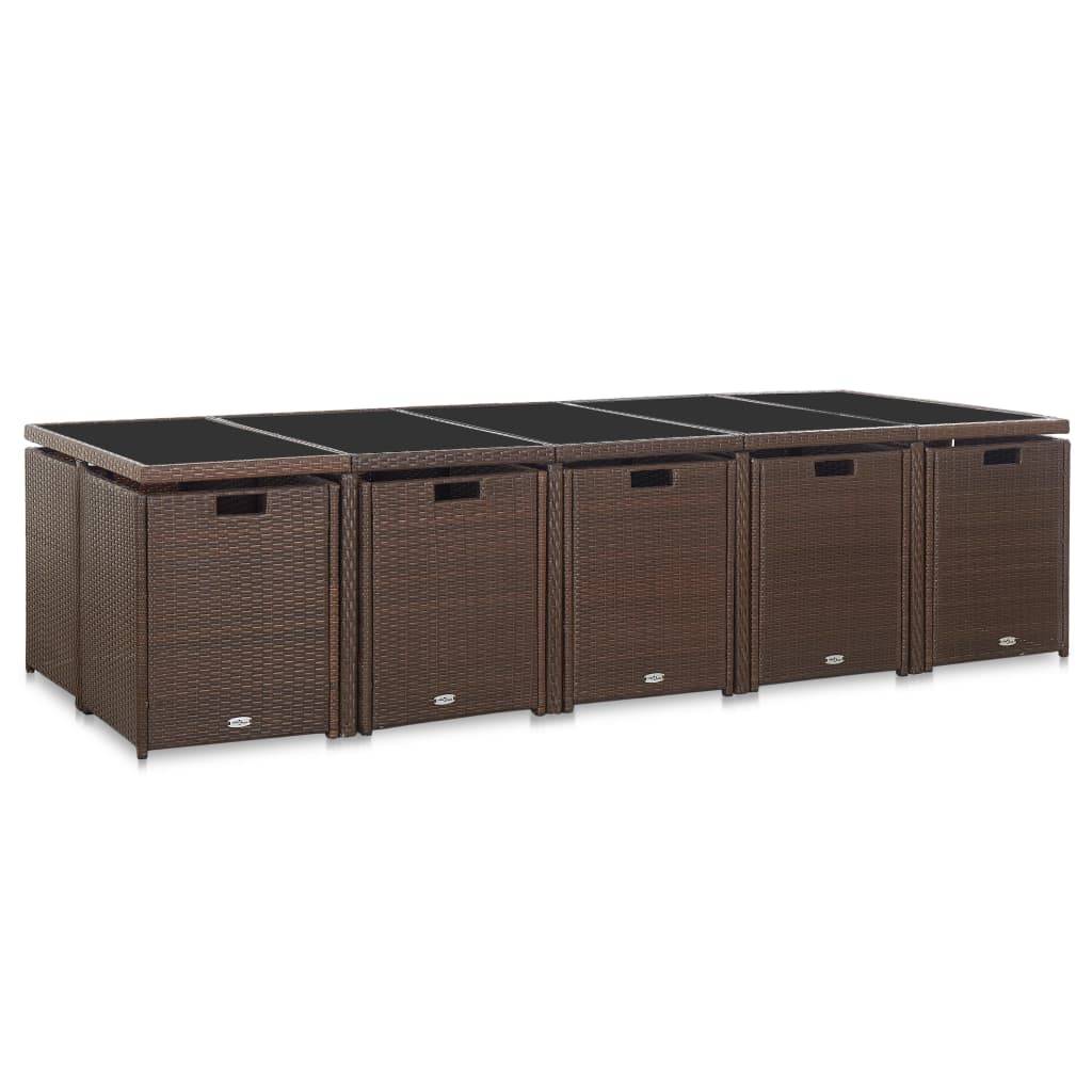 vidaXL 15-tlg. Garten-Essgruppe mit Auflagen Poly Rattan Braun