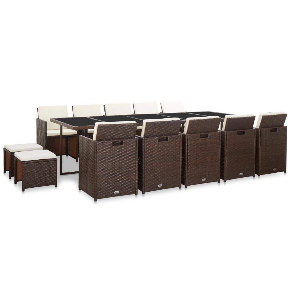 vidaXL 15-tlg. Garten-Essgruppe mit Auflagen Poly Rattan Braun
