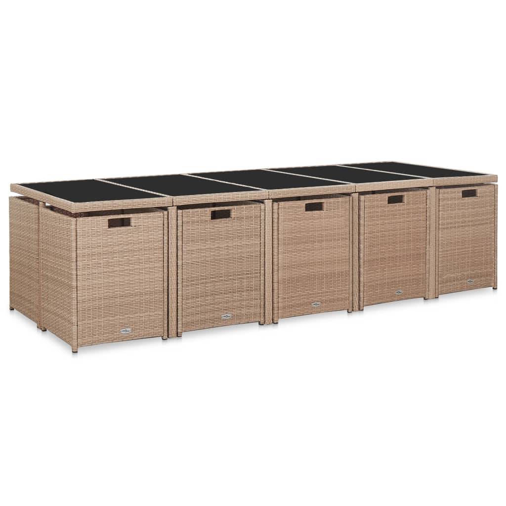 vidaXL 15-tlg. Garten-Essgruppe mit Auflagen Poly Rattan Beige