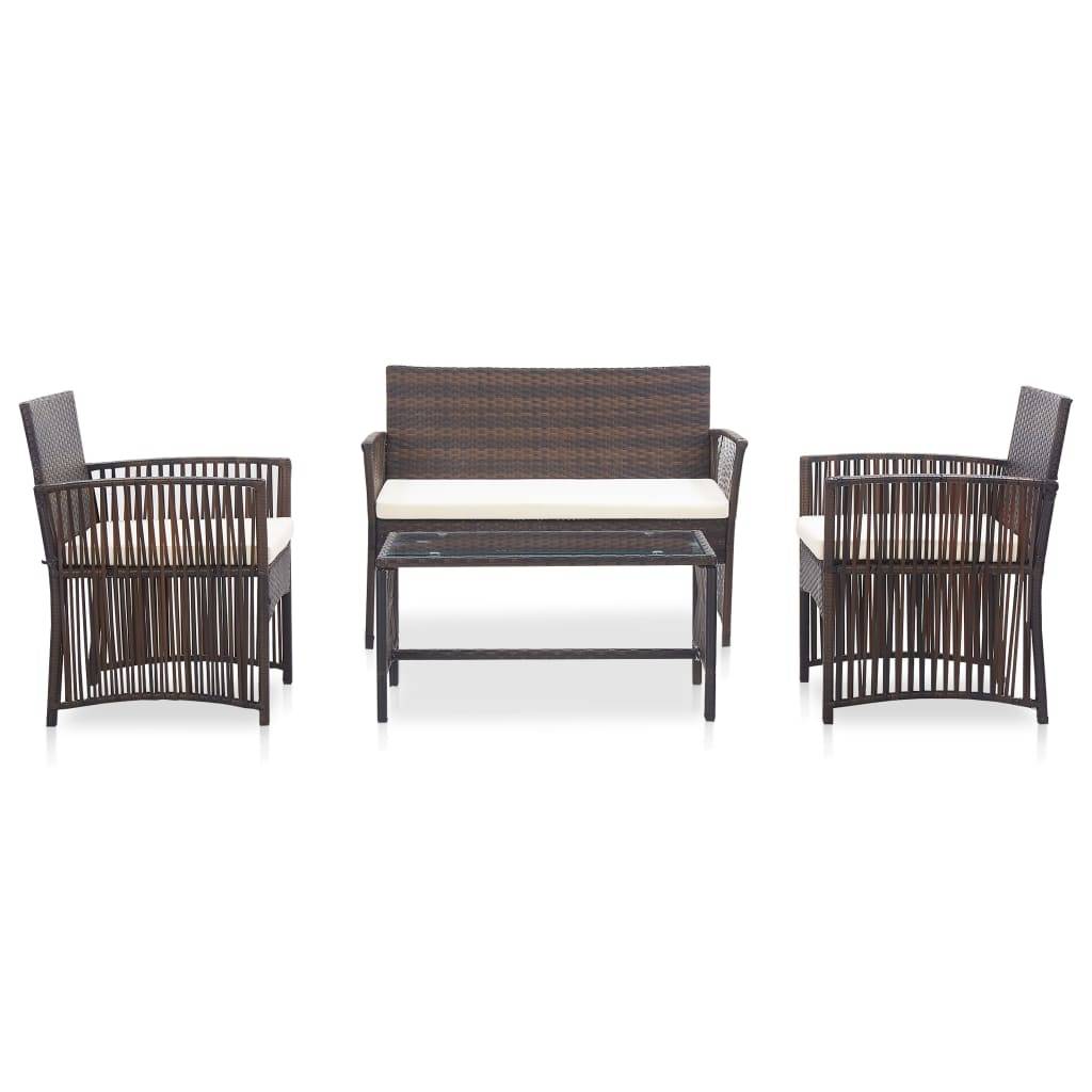 vidaXL 4-tlg. Garten-Lounge-Set mit Auflage Poly Rattan Braun