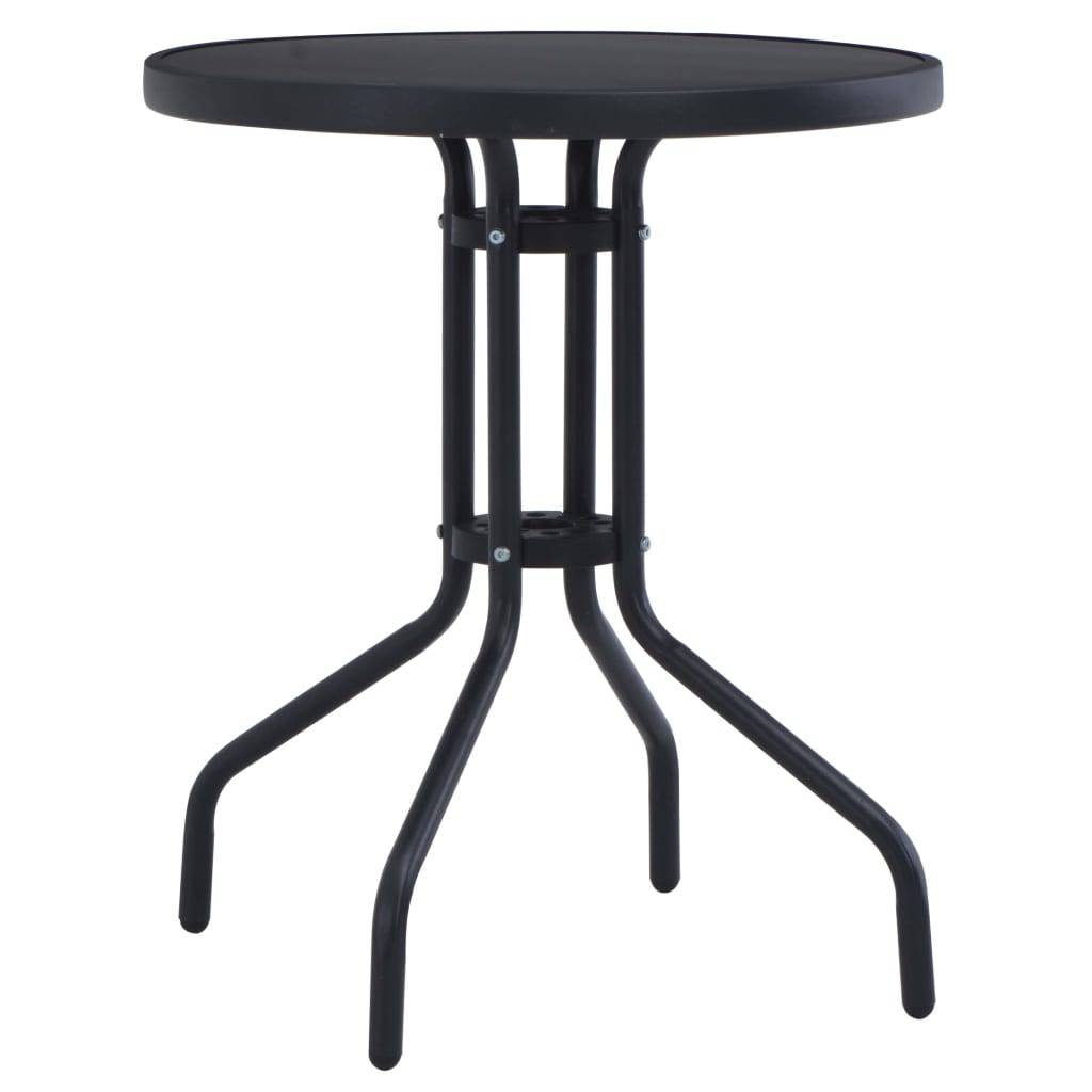 vidaXL Gartentisch Schwarz 80 cm Stahl und Glas