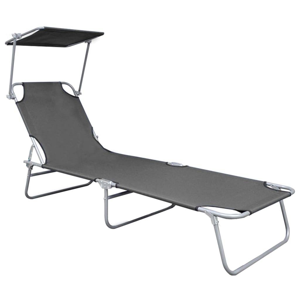 vidaXL Klappliege mit Sonnendach Grau Aluminium