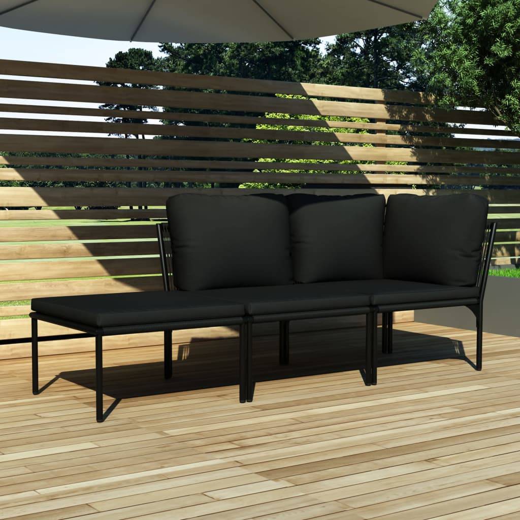 vidaXL 3-tlg. Garten-Lounge-Set mit Auflagen Schwarz PVC