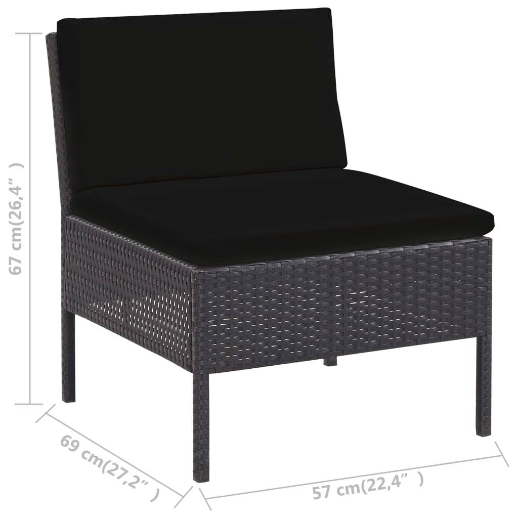vidaXL 6-tlg. Garten-Lounge-Set mit Auflagen Poly Rattan Schwarz