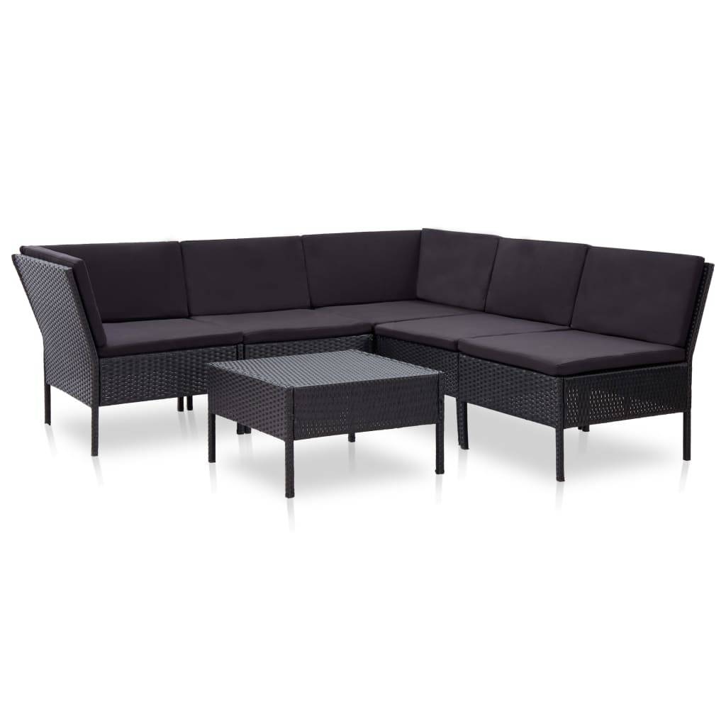 vidaXL 6-tlg. Garten-Lounge-Set mit Auflagen Poly Rattan Schwarz