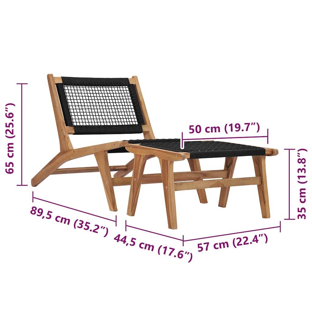 vidaXL Sonnenliege mit Fußablage Massivholz Teak und Seil