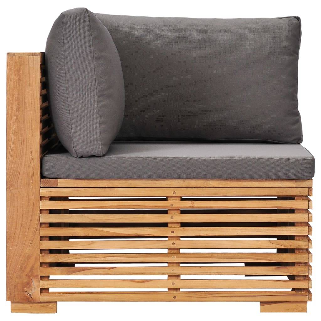 vidaXL Garten-Ecksofa mit Grauer Auflage Massivholz Teak