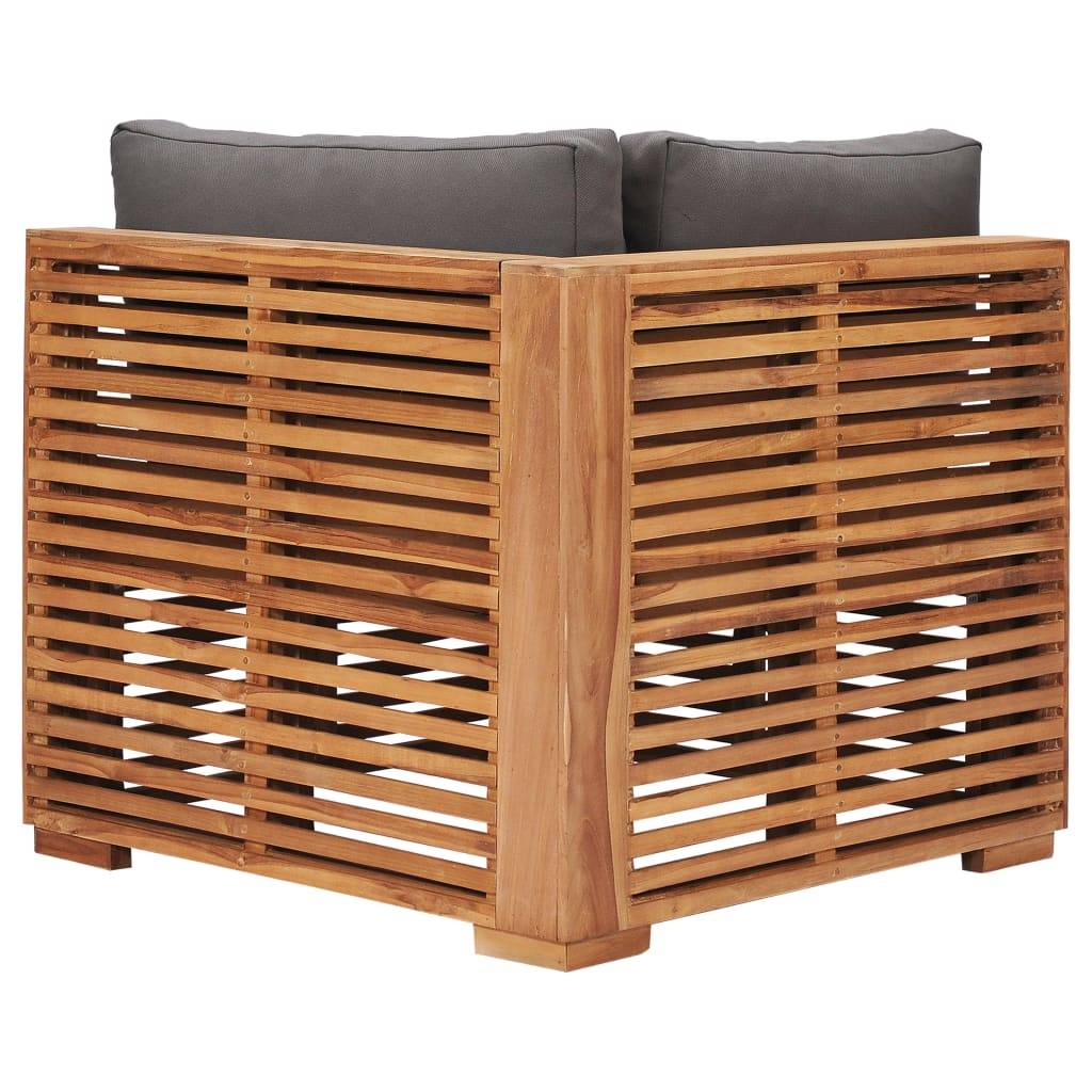 vidaXL Garten-Ecksofa mit Grauer Auflage Massivholz Teak