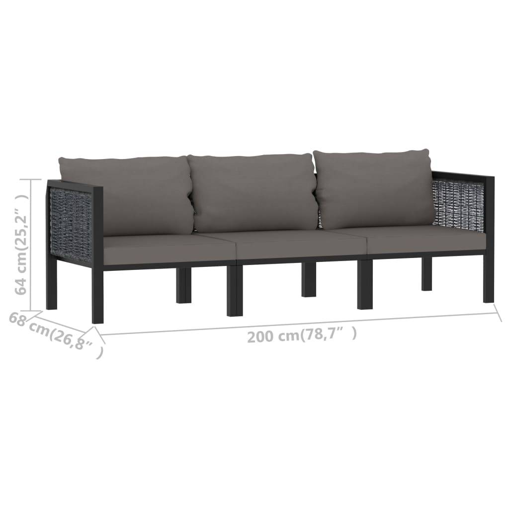 vidaXL 3-Sitzer-Sofa mit Auflage Anthrazit Poly Rattan