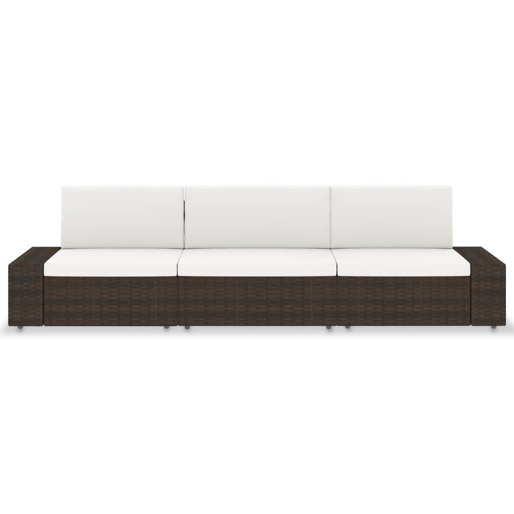 vidaXL Modulares 3-Sitzer-Sofa Poly Rattan Braun