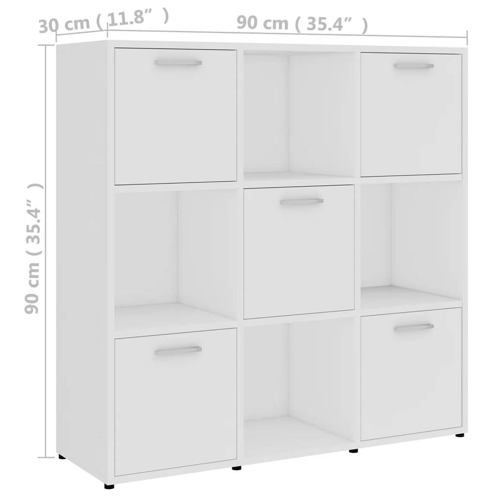 vidaXL Bücherregal Weiß 90x30x90 cm Holzwerkstoff