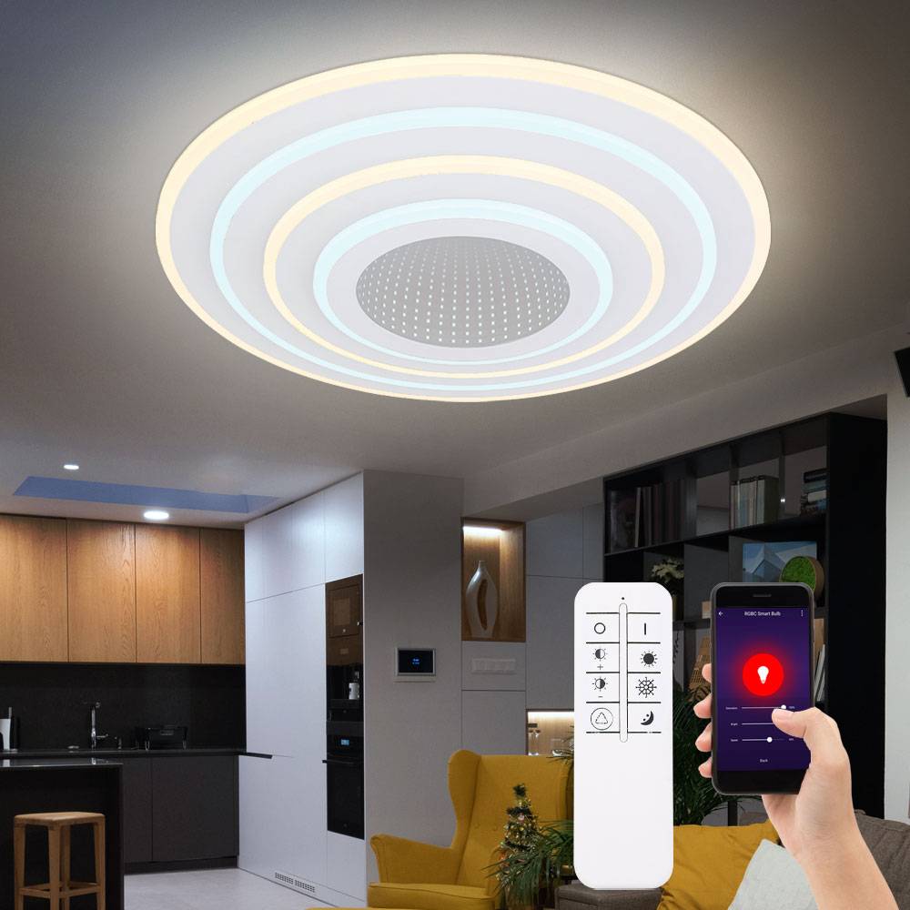 Smart Home Deckenleuchte LED CCT Deckenleuchte Smart Deckenlampe Schlafzimmer, mit Fernbedienung dimmbar, 1x Smart LED 50W 3000-6500 Kelvin, 50 cm