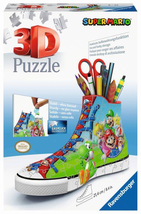 Ravensburger 3D Puzzle Sneaker Super Mario 11267 - praktischer Stiftehalter im Super Mario Design - 108 Teile - ab 8 Jahren Erlebe Puzzeln in der