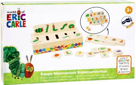 Small Foot 11342 - Bildsortierbox Raupe Nimmersatt aus Holz, Sortier- und Koordinationsspiel,