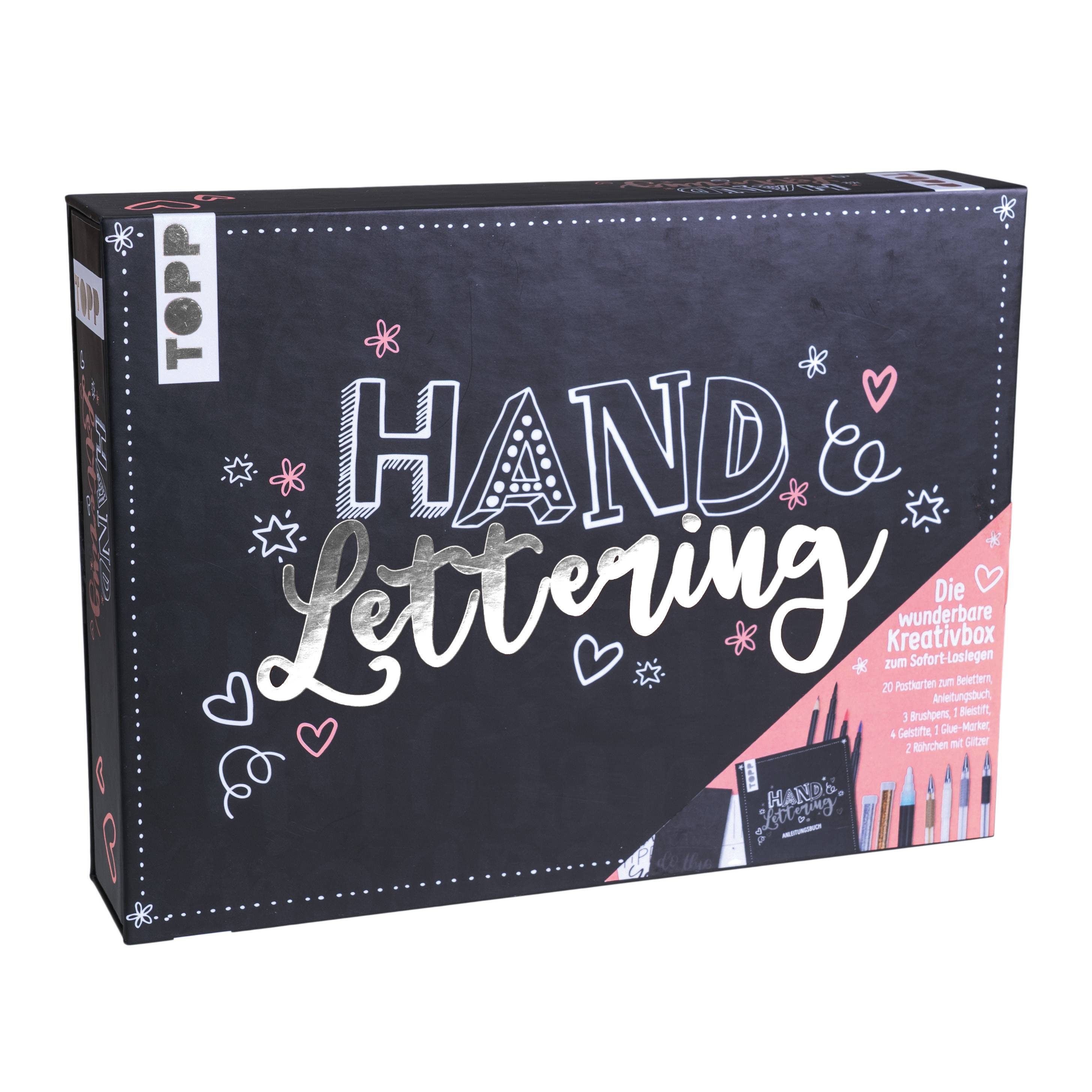 Frechverlag: Handlettering - Die wunderbare Kreativbox Rundum-Set zum Handlettering mit Anleitungsheft, Postkartenblock, Brush Pens, Gelschreibern