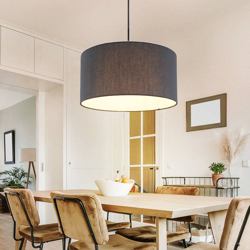 Pendelleuchte dimmbar mit Fernbedienung LED Hängelampe Esstischleuchte Hängeleuchte Textilschirm rund anthrazit, RGB Farbwechsel, Metall Stoff, 8,5W