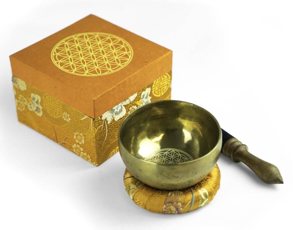 Klangschalen-Set in Box Blume des Lebens Traditionelle Klangschale mit Gravur Blume des Lebens
