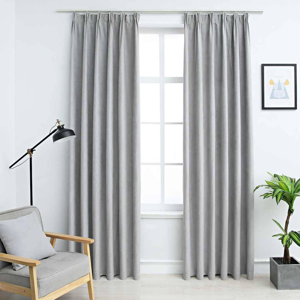 vidaXL Verdunkelungsvorhänge mit Haken 2 Stk. Grau 140x175 cm