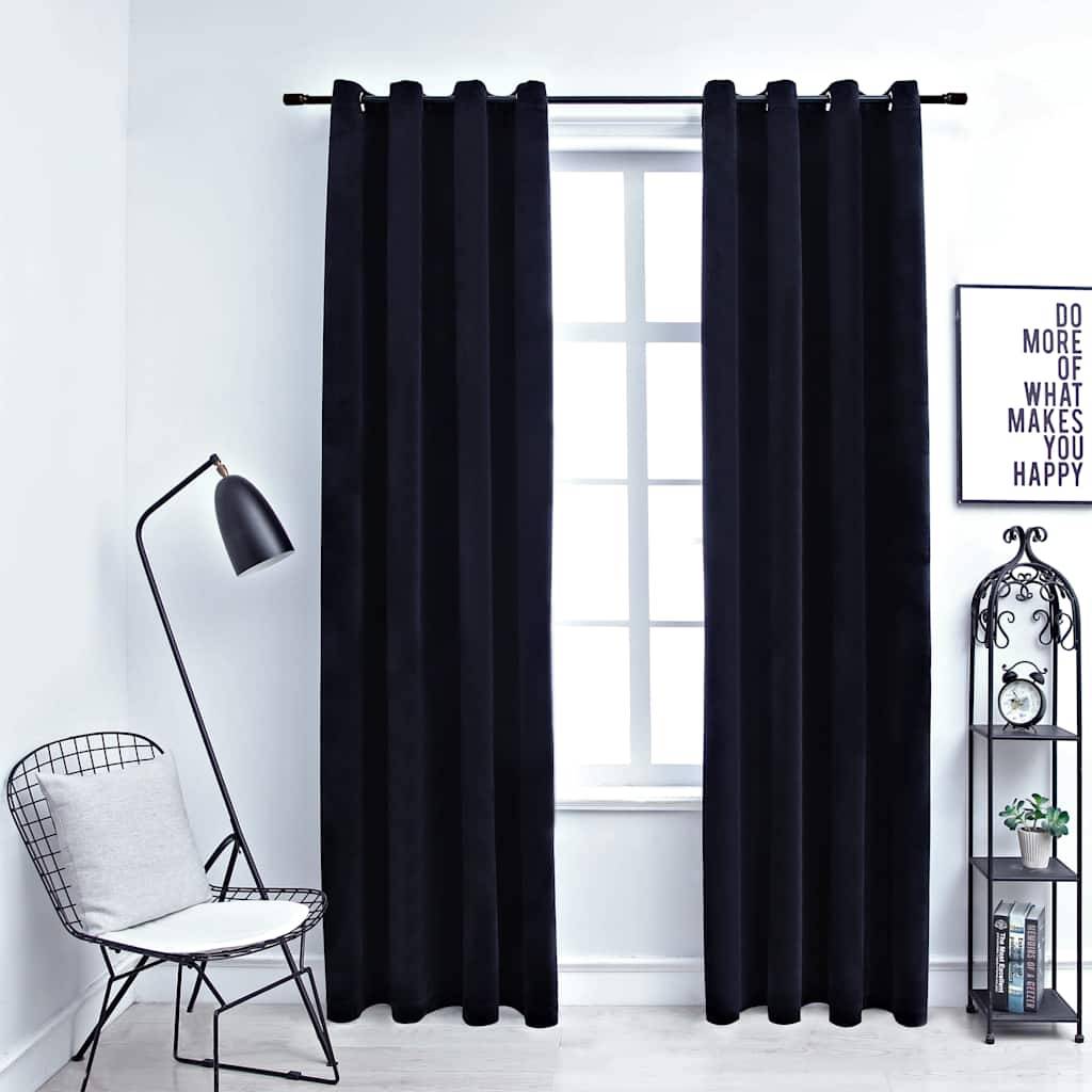 vidaXL Verdunkelungsvorhänge mit Ösen 2 Stk. Samt Schwarz 140x175 cm