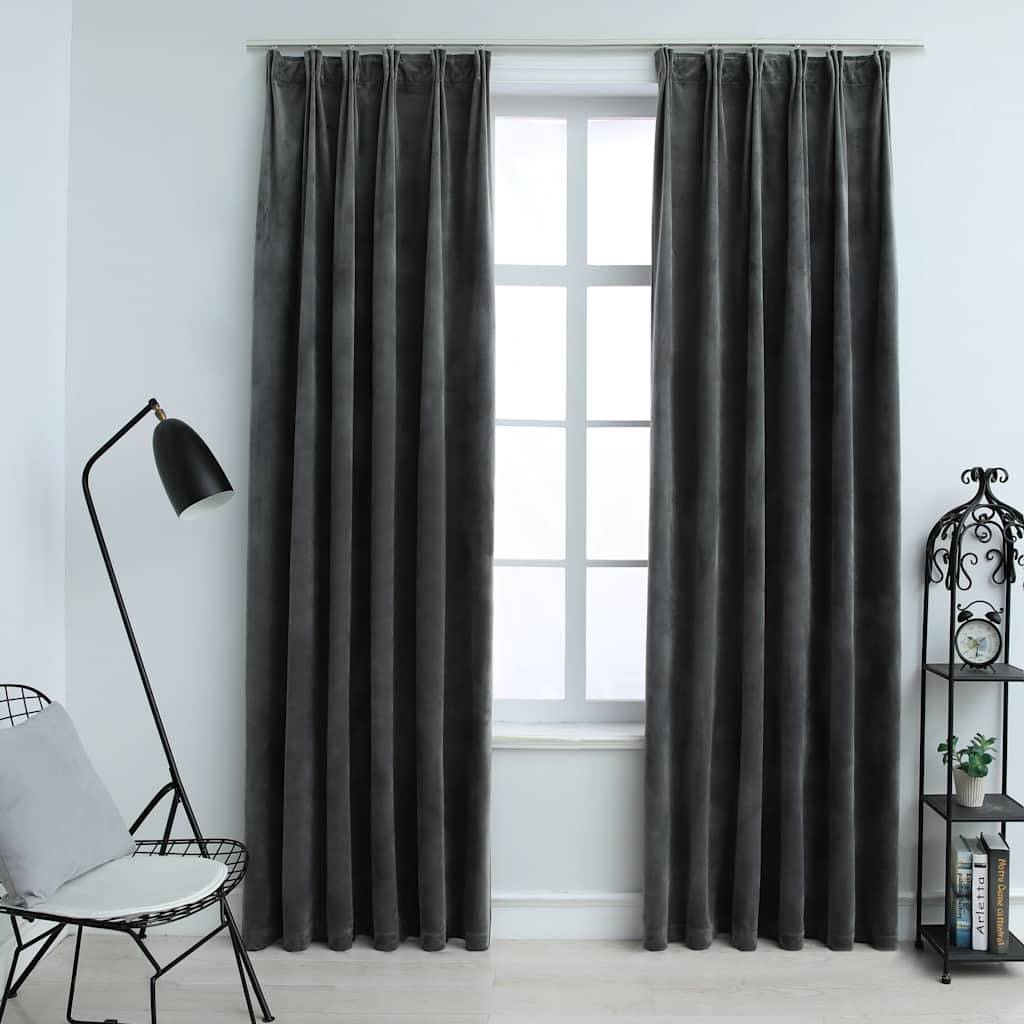 vidaXL Verdunkelungsvorhänge mit Haken 2 Stk. Samt Anthrazit 140x225cm