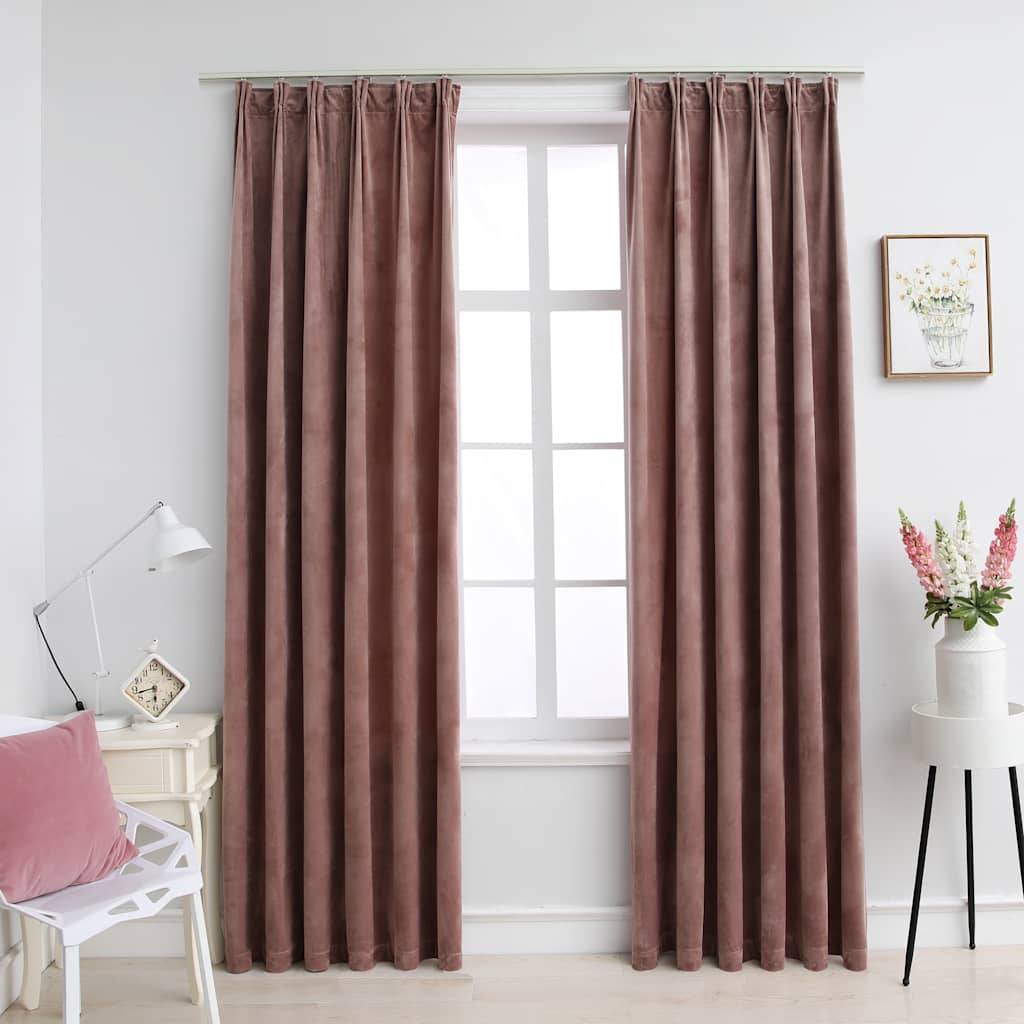 vidaXL Verdunkelungsvorhänge Haken 2 Stk. Samt Antik-Rosa 140x245cm